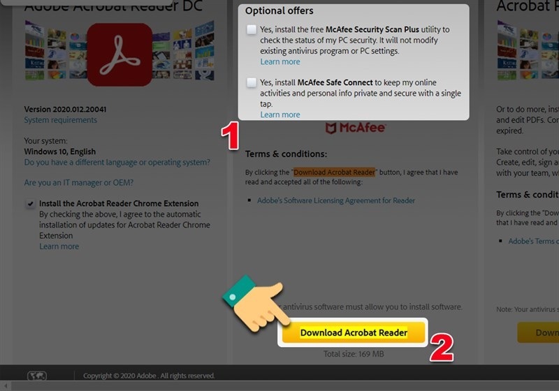 Nhấn vào nút Download Acrobat Reader