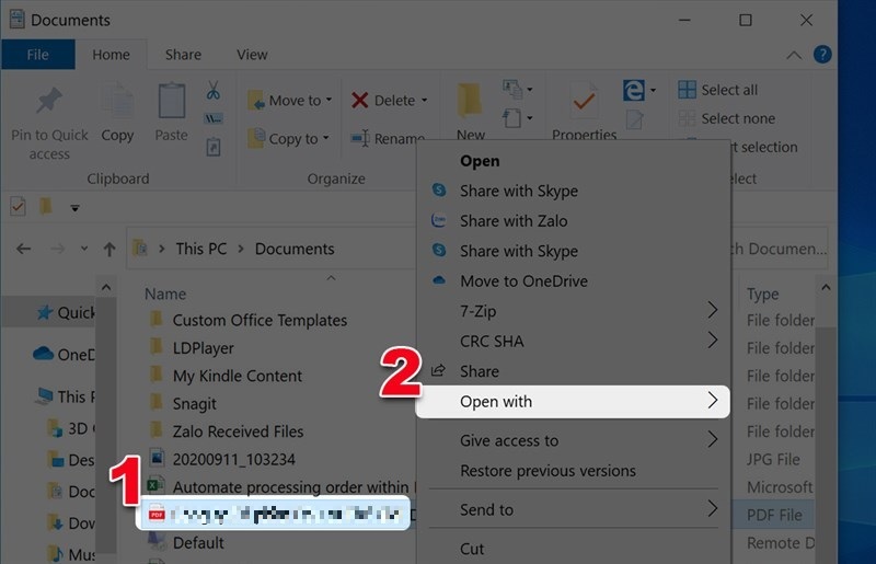 Chọn vào mục Open with