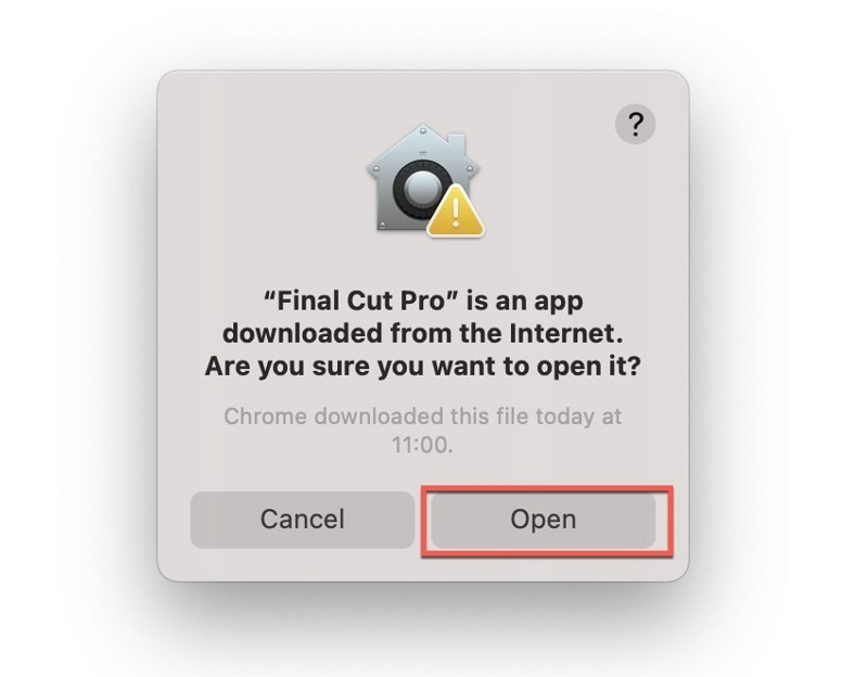 Nhấn Open để mở file Final Cut Pro X