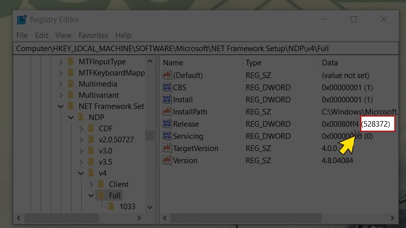 Kiểm tra giá trị Release DWORD