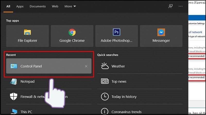 Truy cập vào Control Panel