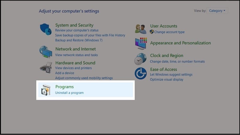 Chọn vào mục Programs