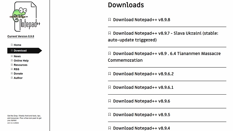 Trang chủ tải Notepad++ chính thức trên trình duyệt