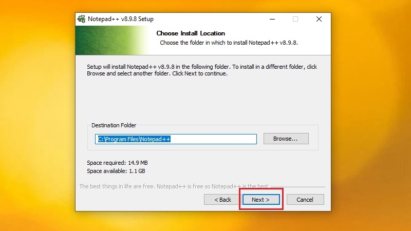 Bước chọn thư mục cài đặt Notepad++