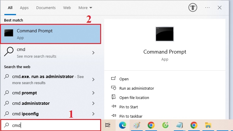 Gõ cmd vào thanh tìm kiếm Gõ cmd vào thanh tìm kiếm