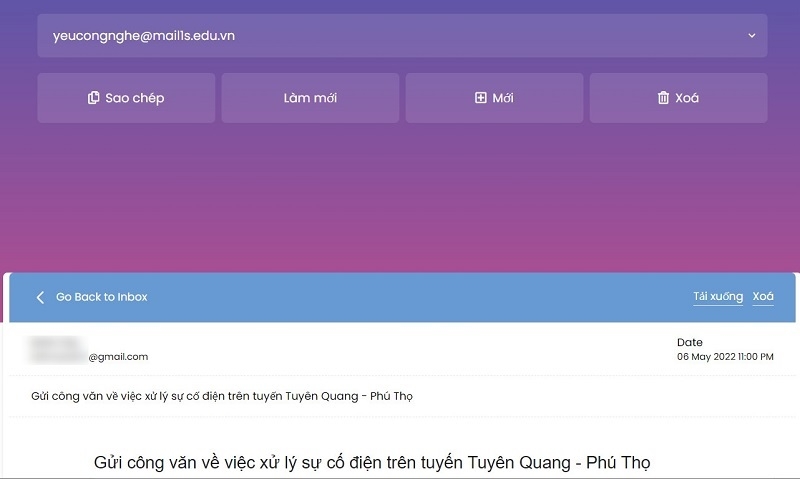 Click vào tiêu đề của email muốn đọc