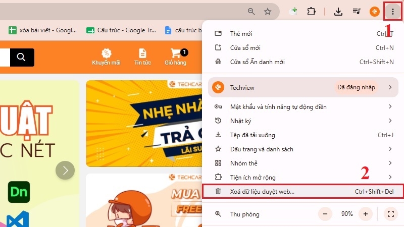 Xóa dữ liệu duyệt web và tắt tiện ích mở rộng bước 2 Xóa dữ liệu duyệt web và tắt tiện ích mở rộng bước 2
