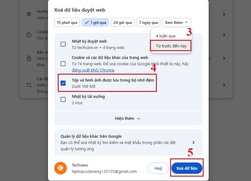 Xóa dữ liệu duyệt web và tắt tiện ích mở rộng bước 3 Xóa dữ liệu duyệt web và tắt tiện ích mở rộng bước 3