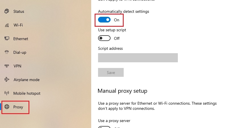 Tắt VPN hoặc Proxy bước 3