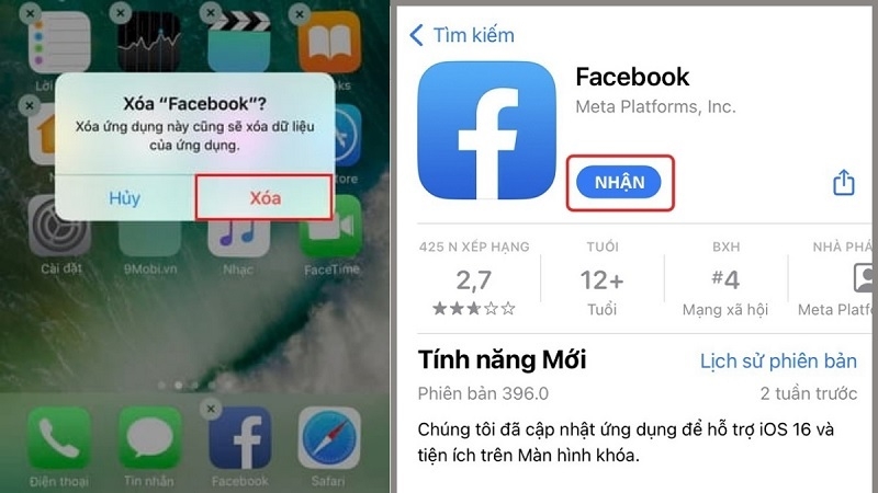 Gỡ và cài đặt lại ứng dụng facebook