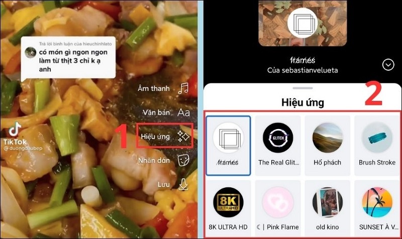 Chọn tính năng Hiệu ứng
