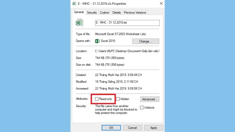 Bỏ thuộc tính Read-Only của file bước 2 Bỏ thuộc tính Read-Only của file bước 2