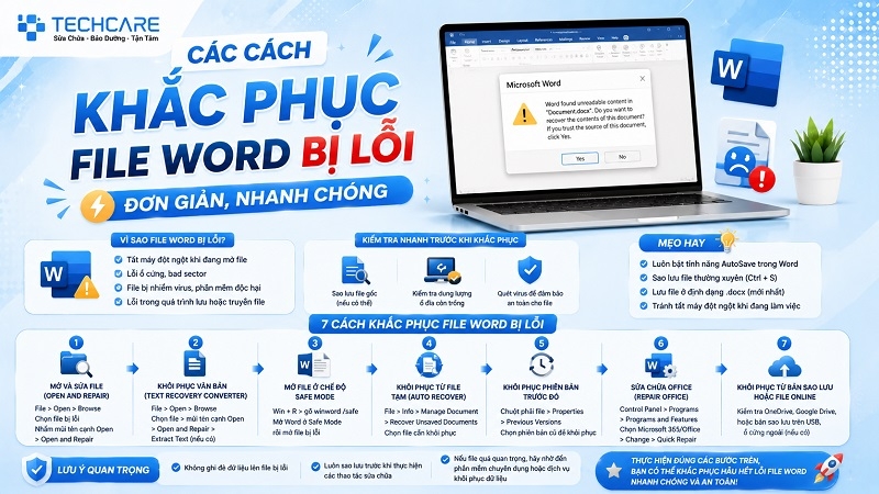 Các cách khắc phục file Word bị lỗi đơn giản, nhanh chóng