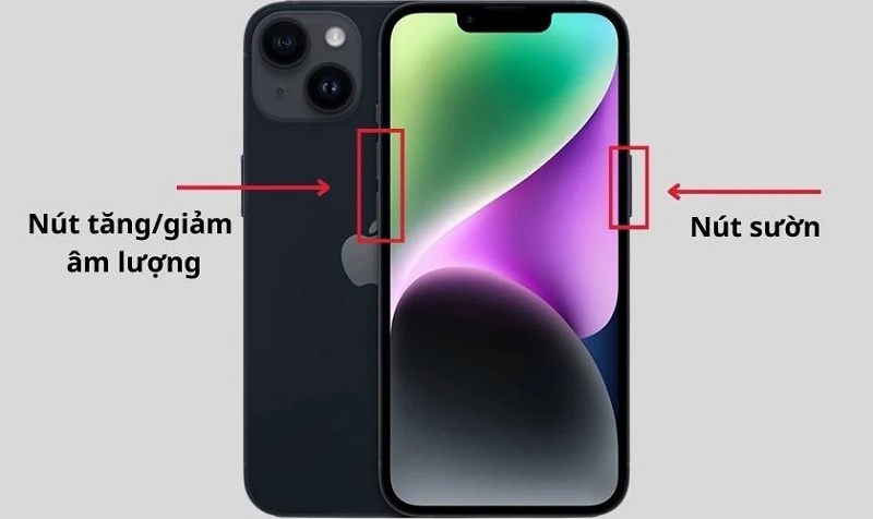 Nhấn giữ đồng thời vào nút tăng giảm âm lượng kèm theo nút sườn