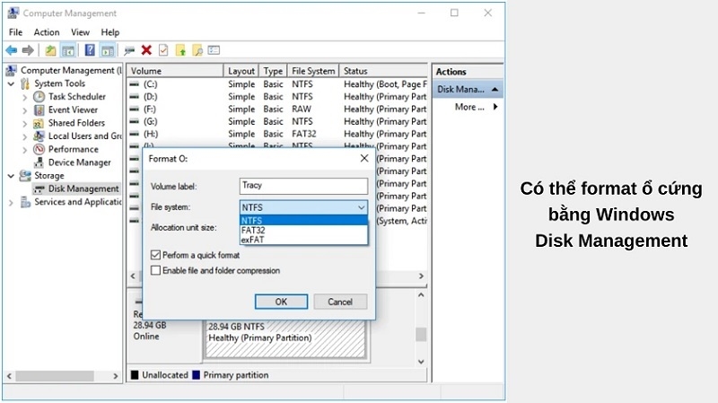 Fix windows was unable to complete the format bằng Windows Disk Management