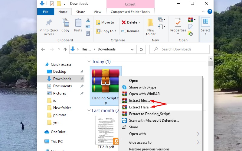 Giải nén file font vừa tải xuống