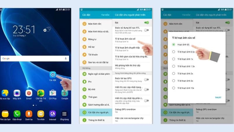 Giảm Hiệu Ứng Hoạt Ảnh để samsung đỡ giật lag