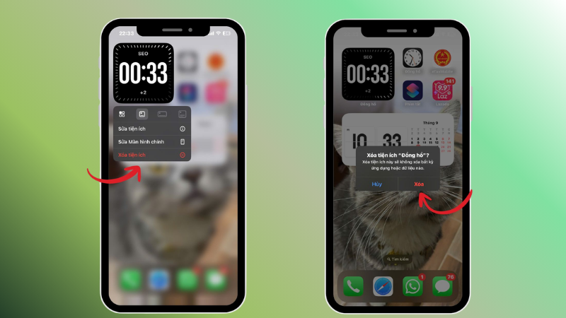 gỡ widget đồng hồ