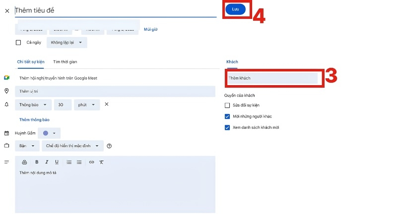 Hoàn tất và lưu sự kiện trên Google Calendar