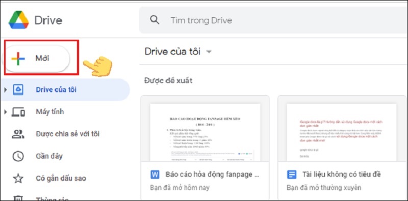 Nhấn vào biểu tượng dấu cộng (Mới)