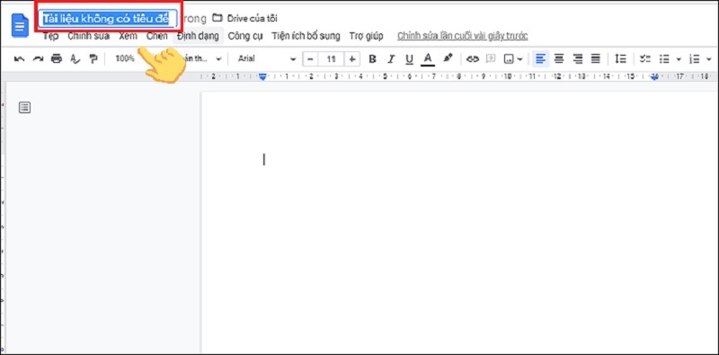 Nhập tiêu đề vào cho tài liệu ở góc trên bên trái màn hình