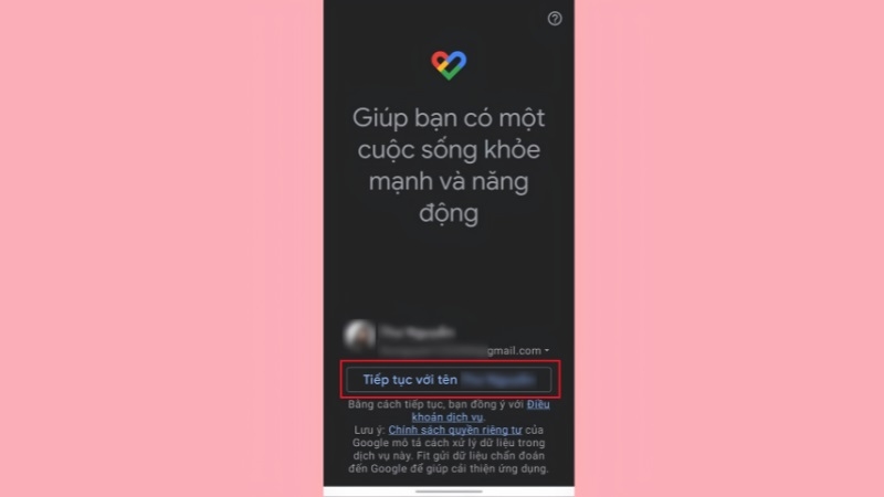 Màn hình đăng nhập tài khoản Gmail trên Google Fit