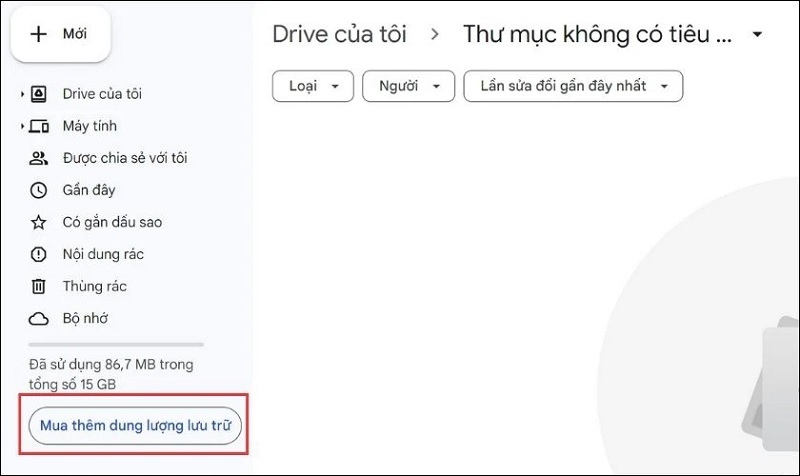 Chọn vào mục Mua thêm dung lượng lưu trữ