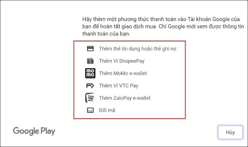 Chọn phương thức thanh toán