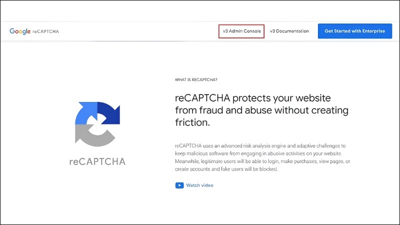 Đăng nhập Google Cloud để tạo khóa reCAPTCHA Đăng nhập Google Cloud để tạo khóa reCAPTCHA