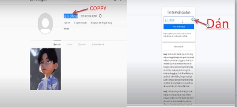 Sao chép lại tên và mật khẩu để dán vào