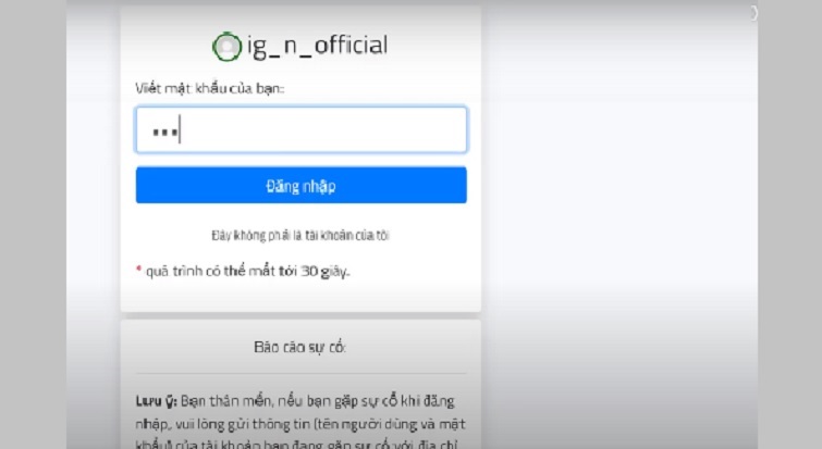 Nhập thông tin của nick phụ vào