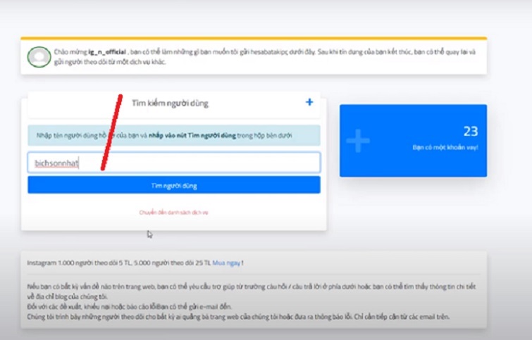 Nhập thông tin của tài khoản instagram chính vào
