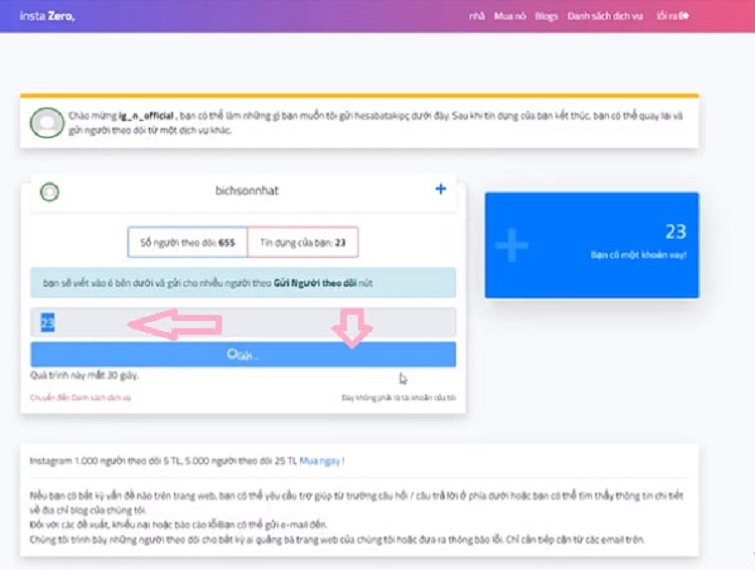 Nhấn vào Gửi người theo dõi