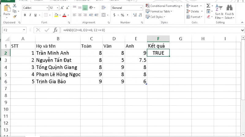 Kết quả TRUE/FALSE sau khi nhấn Enter Kết quả TRUE/FALSE sau khi nhấn Enter