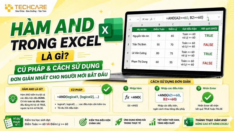 Hàm AND trong Excel là gì? Cú pháp & Cách sử dụng đơn giản nhất cho người mới bắt đầu