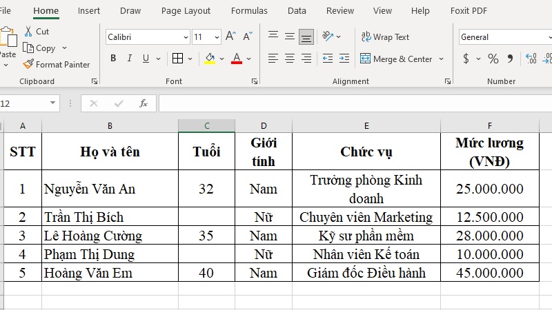 Các bước nhập công thức COUNTA trong ô tính Excel bước 1