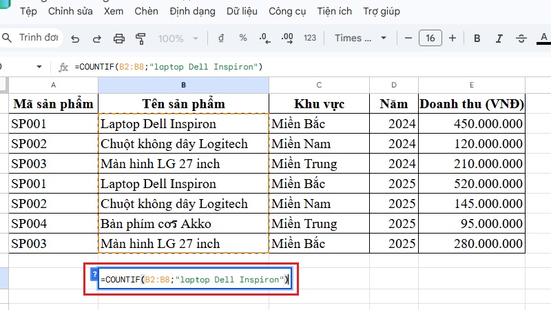 Hướng dẫn dùng hàm COUNTIF cơ bản bước 2