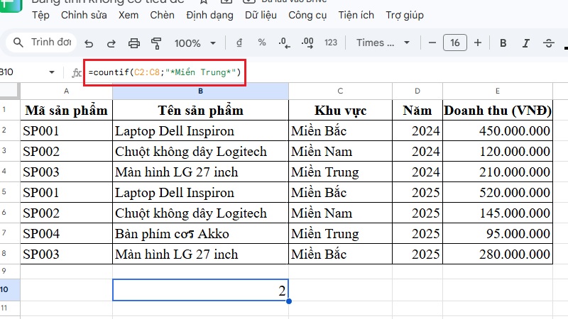 Đếm số ô chứa một từ khóa