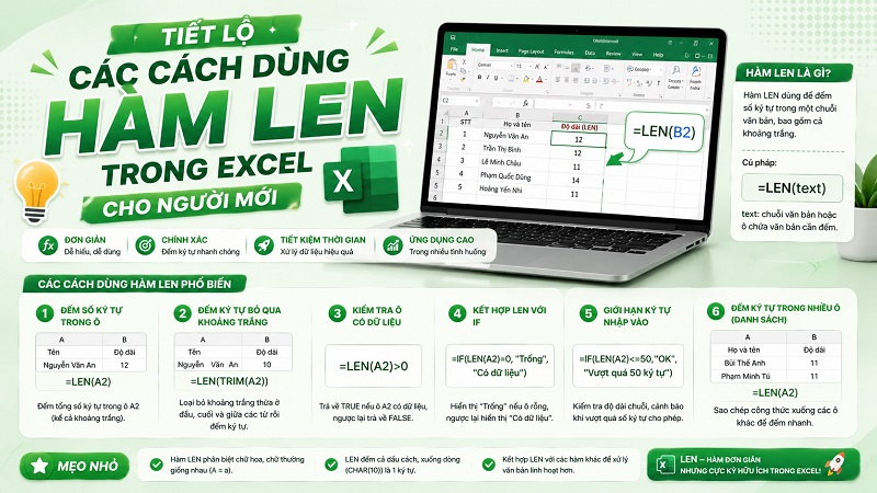 Tiết lộ các cách dùng hàm LEN trong Excel cho người mới
