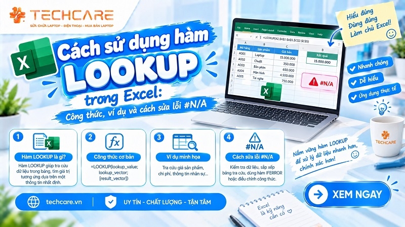 Cách sử dụng hàm LOOKUP trong Excel: công thức, ví dụ và cách sửa lỗi #N/A