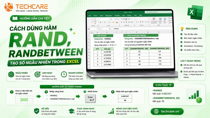Cách dùng hàm RAND, RANDBETWEEN tạo số ngẫu nhiên trong Excel
