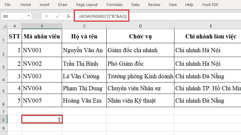 Kéo công thức =ROW(INDIRECT("B"&A1)) để chọn hàng linh hoạt trong Excel Kéo công thức =ROW(INDIRECT("B"&A1)) để chọn hàng linh hoạt trong Excel