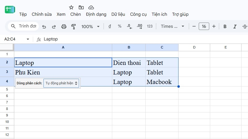 Tính năng Split text to columns trong menu Dữ liệu của Google Sheet Tính năng Split text to columns trong menu Dữ liệu của Google Sheet