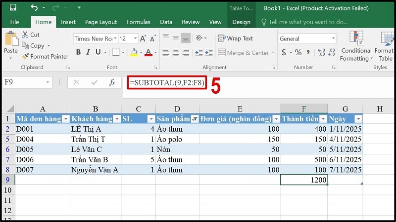 Kết hợp SUBTOTAL với AutoFilter và Table bước 3