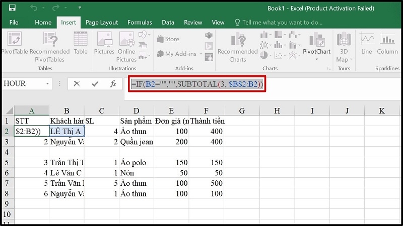 Kết hợp SUBTOTAL với IF