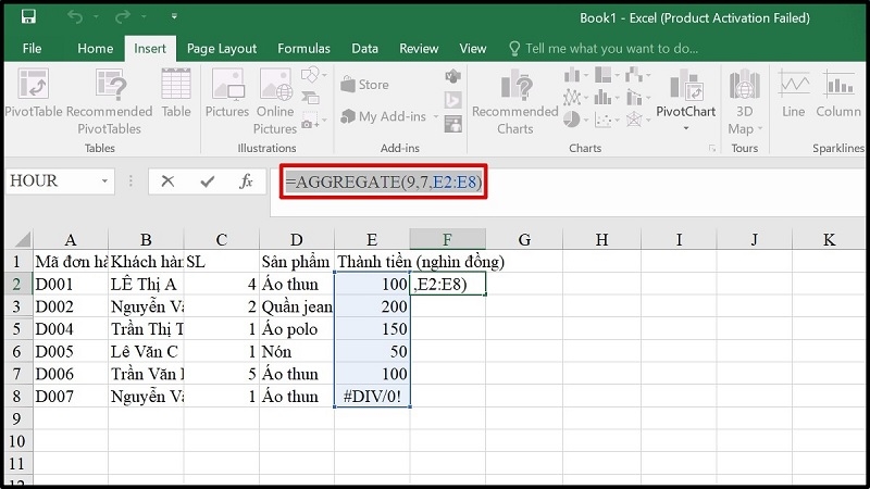 Kết hợp SUBTOTAL với AGGREGATE