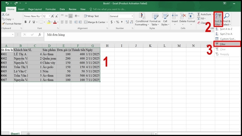 Lọc dữ liệu rồi dùng SUBTOTAL trong Excel bước 1