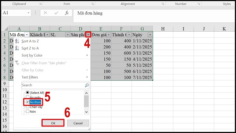Lọc dữ liệu rồi dùng SUBTOTAL trong Excel bước 2
