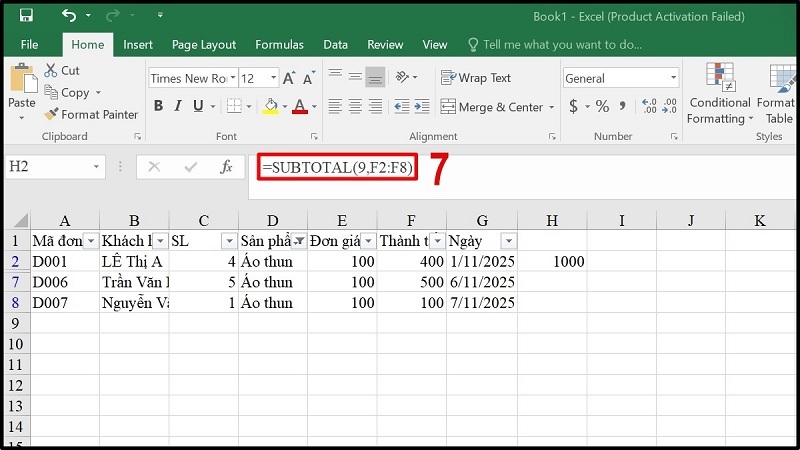 Lọc dữ liệu rồi dùng SUBTOTAL trong Excel bước 3