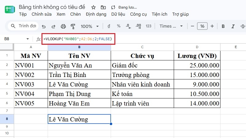 Nhập công thức VLOOKUP vào ô tính Nhập công thức VLOOKUP vào ô tính